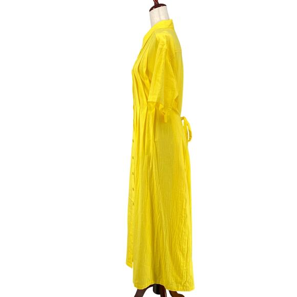 Vtg 80s 90s Two Potato Button Down Tie Back Short Sleeve Maxi Dress XL Yellow - Picture 4 of 16